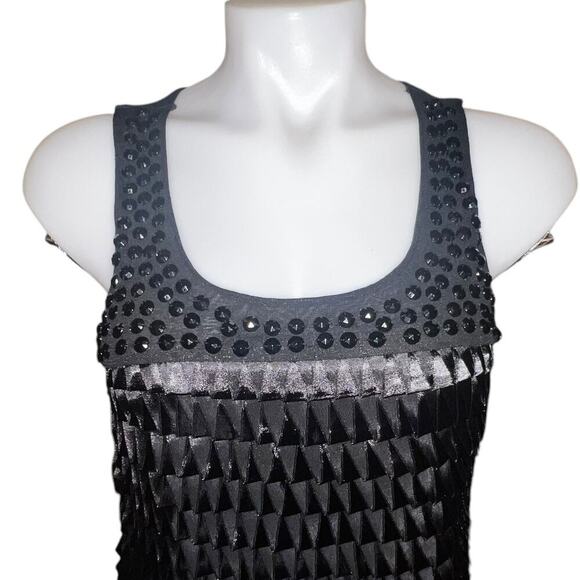 Express Little Black Cocktail Tank Dress Studded Ribbon Pleated Tuck Front SM - Picture 4 of 8